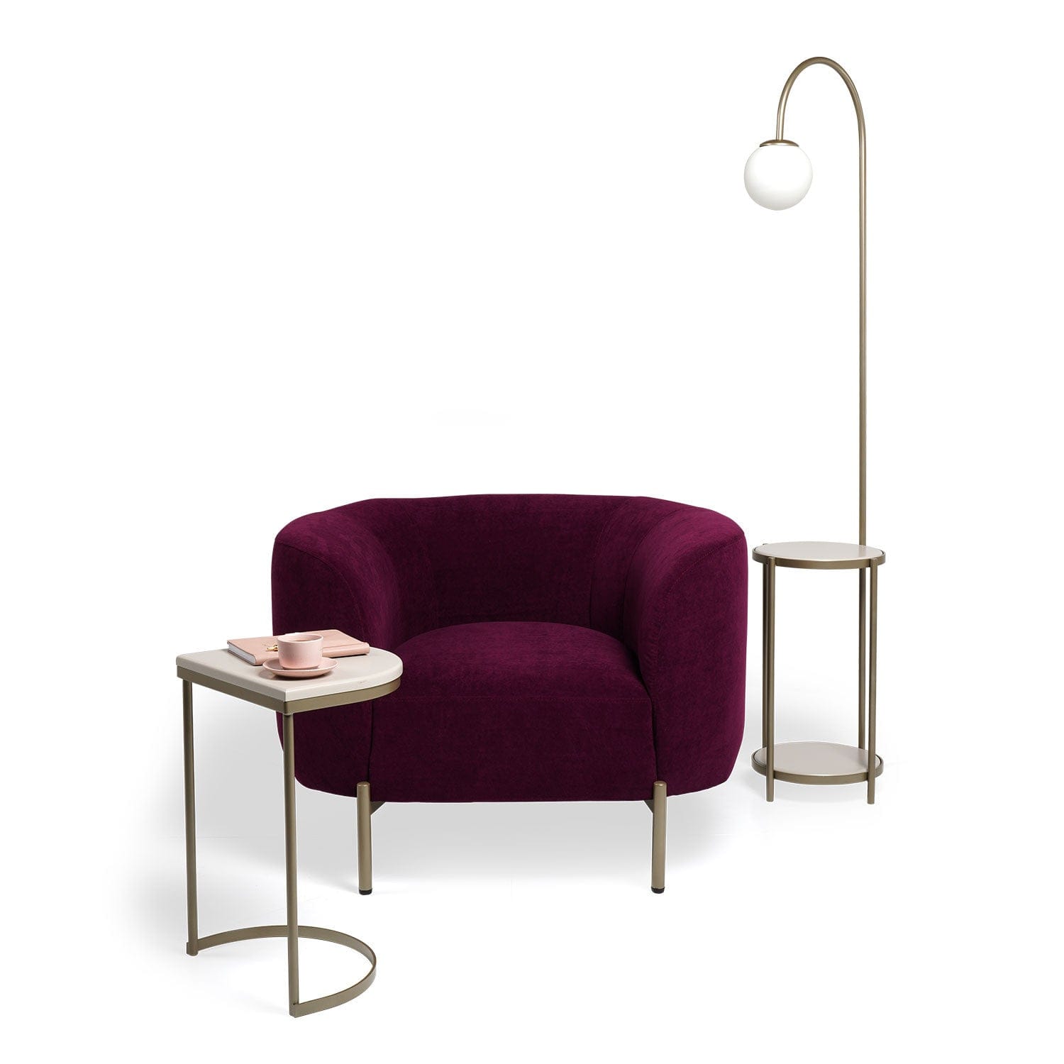 Asir Fotoliu fix tapitat cu stofa si picioare metalice, Macaroon Velvet Fucsia, l98xA82xH70 cm