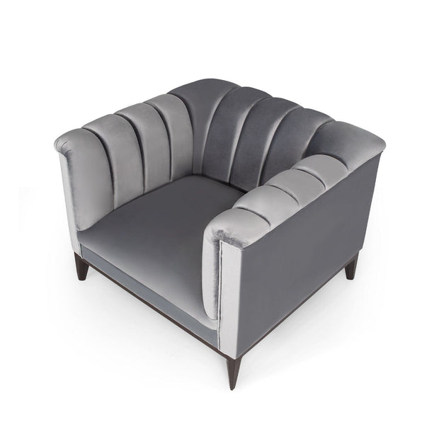 Fotoliu fix tapitat cu stofa si picioare metalice, Pera Velvet Gri, l98xA93xH73 cm (4)