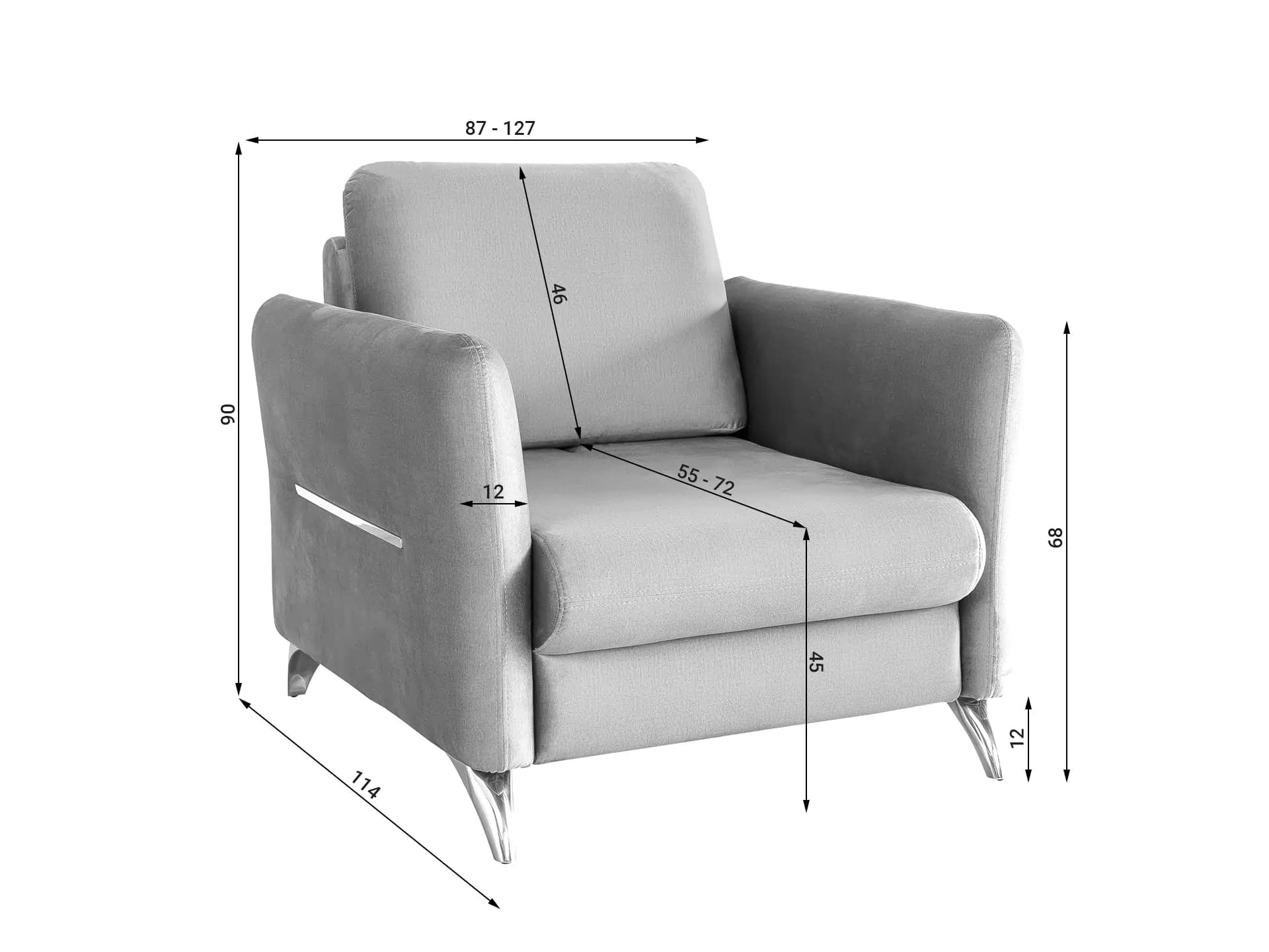 Fotoliu fix tapitat cu stofa si picioare metalice Tangit Velvet Roz / Crom, l127xA114xH90 cm (3)