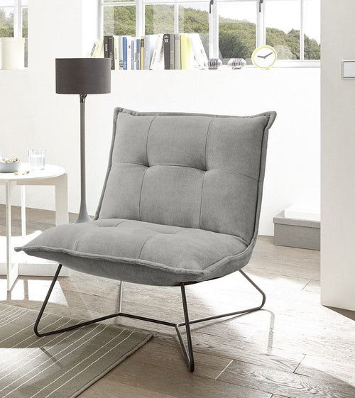 Fotoliu fix tapitat cu stofa si picioare metalice, Victorio Gri, l69xA86xH76 cm