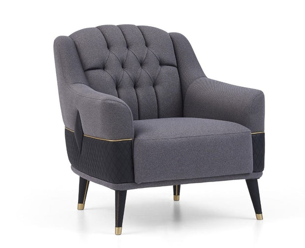 Fotoliu fix tapitat cu stofa si piele ecologica, cu picioare din lemn Diamond Gri inchis / Negru, l84xA89xH92 cm (5)