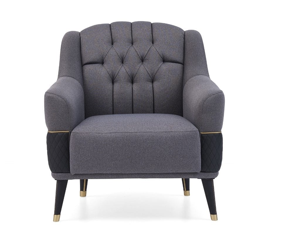 Fotoliu fix tapitat cu stofa si piele ecologica, cu picioare din lemn Diamond Gri inchis / Negru, l84xA89xH92 cm (6)