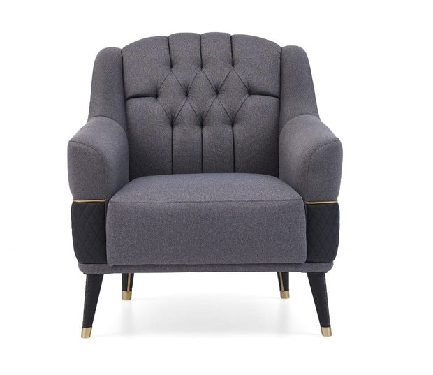 Fotoliu fix tapitat cu stofa si piele ecologica, cu picioare din lemn Diamond Gri inchis / Negru, l84xA89xH92 cm (6)