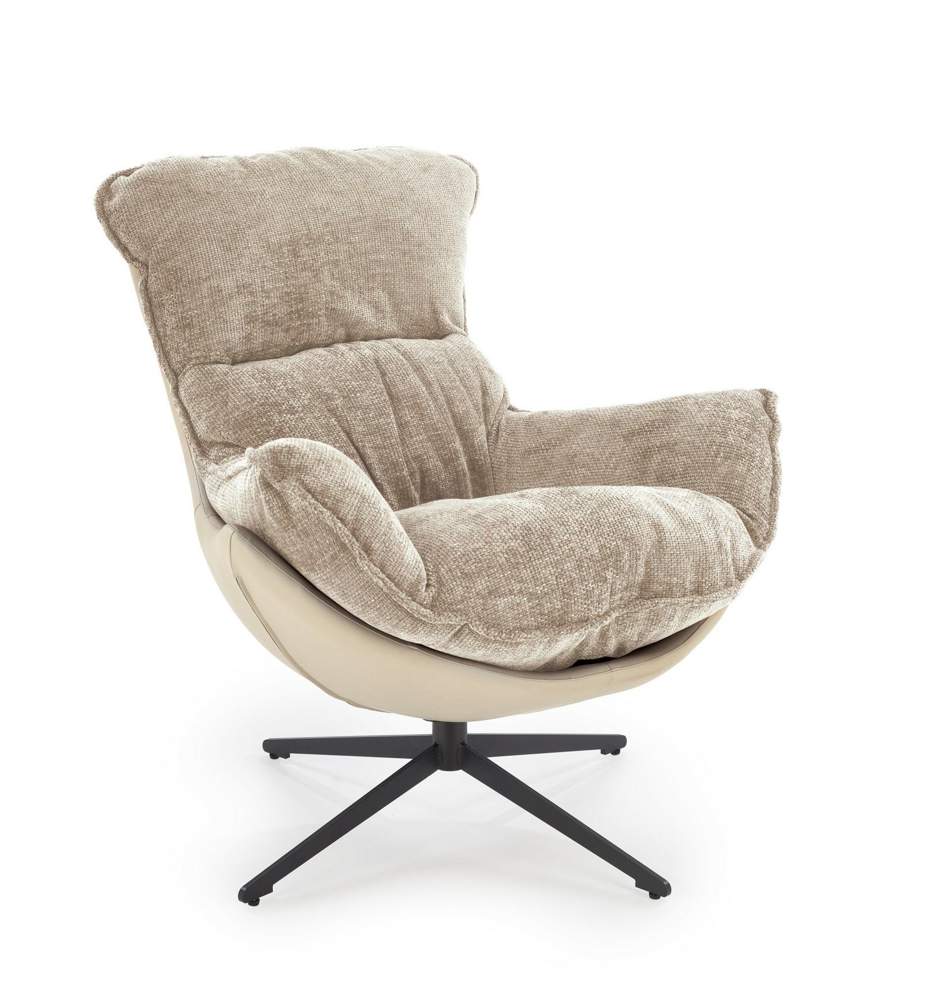 Fotoliu fix tapitat cu stofa si piele ecologica, Lobster Bej, l90xA97xH92 cm