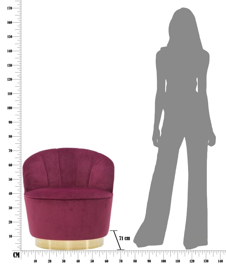 BFSummer Fotoliu fix tapitat cu stofa Sopy Velvet Bordeaux / Auriu, l67xA71xH70 cm