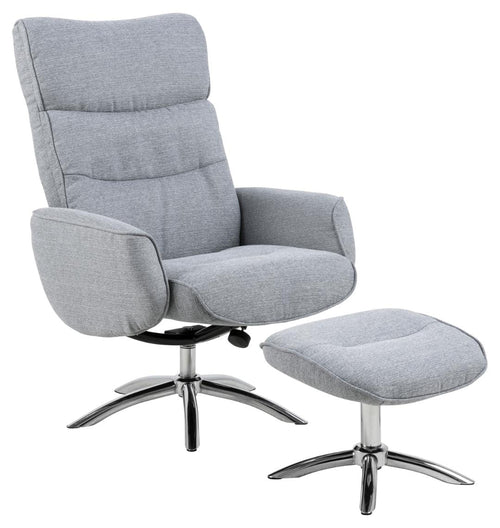 Actona Fotoliu Recliner tapitat cu stofa + Taburet, Westfield -A1 Gri Deschis / Crom, l77xA89xH109 cm