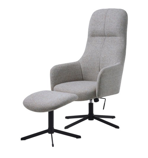 Unique Furniture A/S Fotoliu Relaxare tapitat cu stofa + Taburet, Manning Gri Deschis / Negru, l78xA67xH116,5 cm