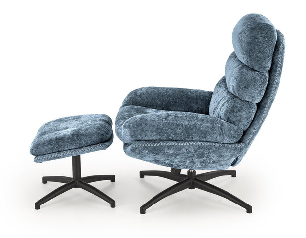 Fotoliu Rotativ cu taburet, tapitat cu stofa, Dario Albastru / Negru, l80xA90xH100 cm (6)