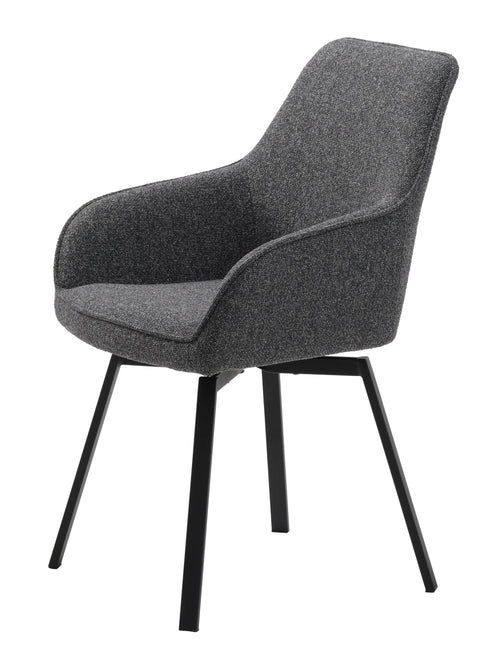 Unique Furniture A/S Fotoliu Rotativ tapitat cu stofa, Alma Gri Inchis / Negru, l57,5xA58xH86 cm