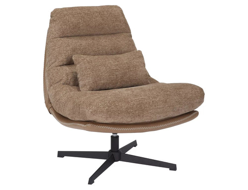 Fotoliu Rotativ tapitat cu stofa si piele ecologica, Felicia Raven Cappuccino, l79xA87xH91 cm