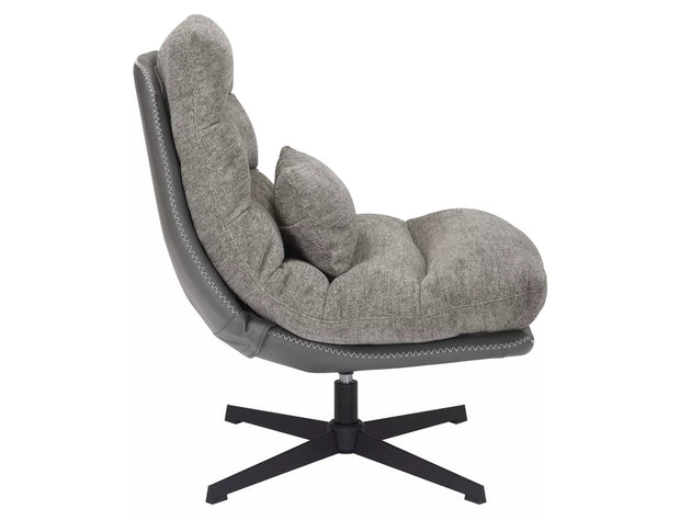 Fotoliu Rotativ tapitat cu stofa si piele ecologica, Felicia Raven Gri, l79xA87xH91 cm (2)