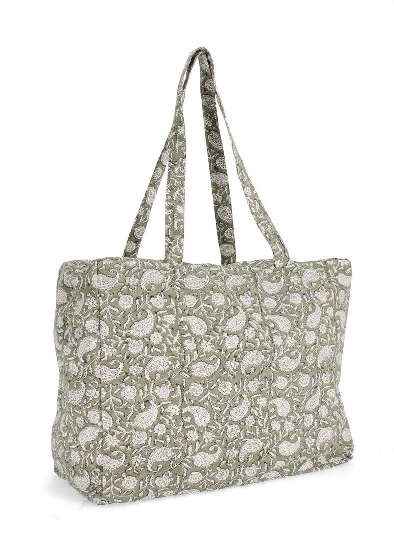 Geanta de plaja, Heloise Verde / Alb, l50xA21xH37 cm