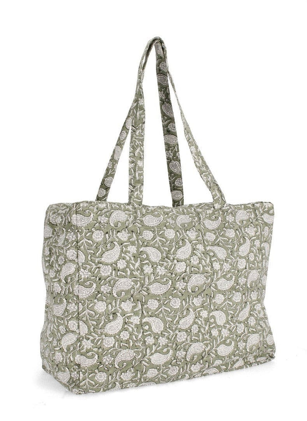 Geanta de plaja, Heloise Verde / Alb, l50xA21xH37 cm