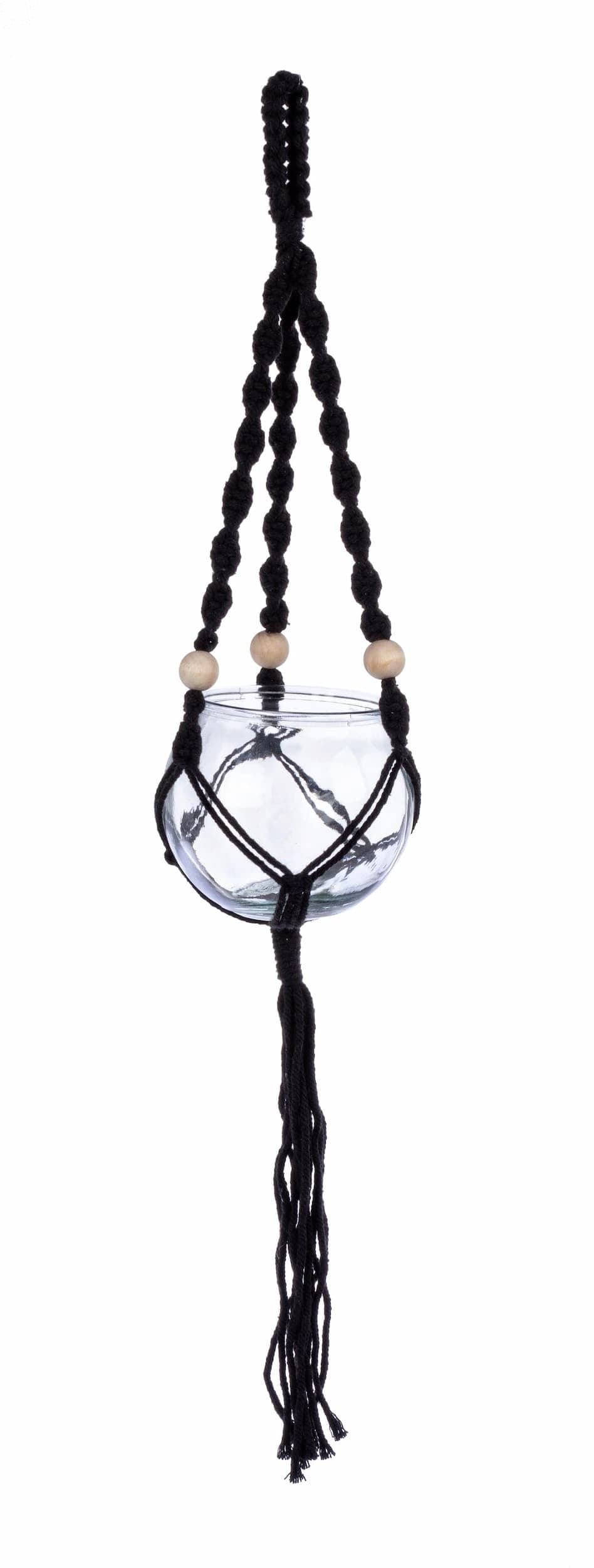Ghiveci suspendabil din sticla, Peruvian Negru, Ø15xH84 cm