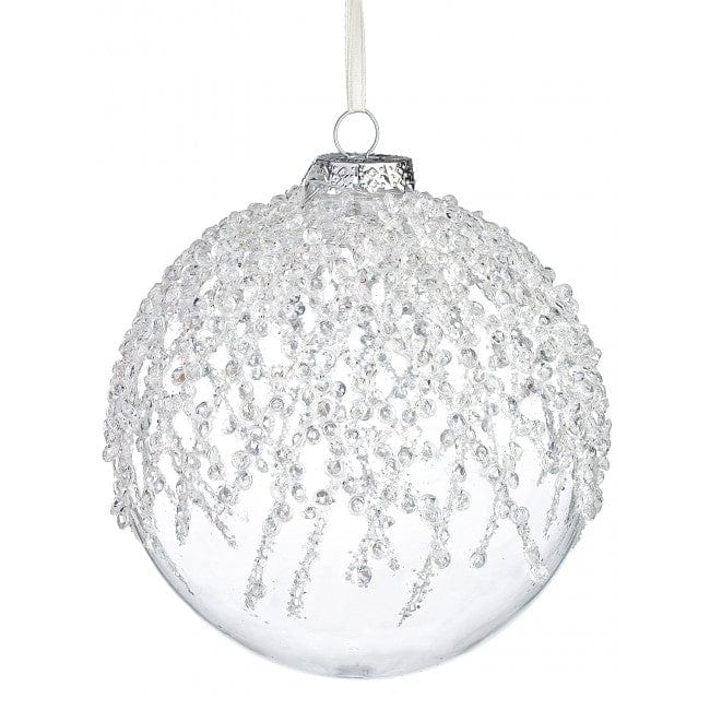 Glob pentru brad, din sticla Brina Alb, Ø10 cm