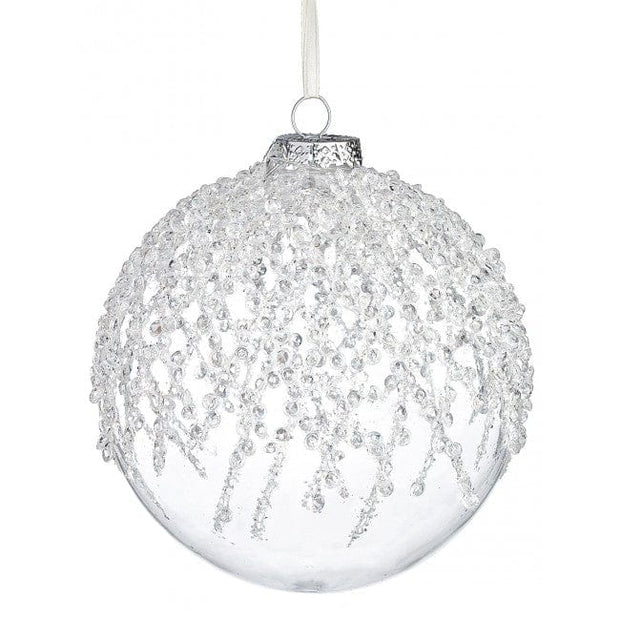 Glob pentru brad, din sticla Brina Alb, Ø10 cm