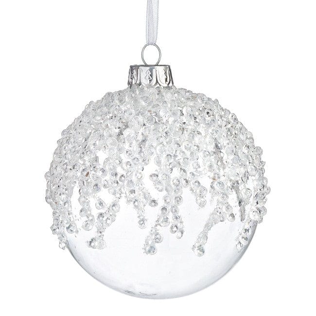 Glob pentru brad, din sticla Brina Alb, Ø8 cm