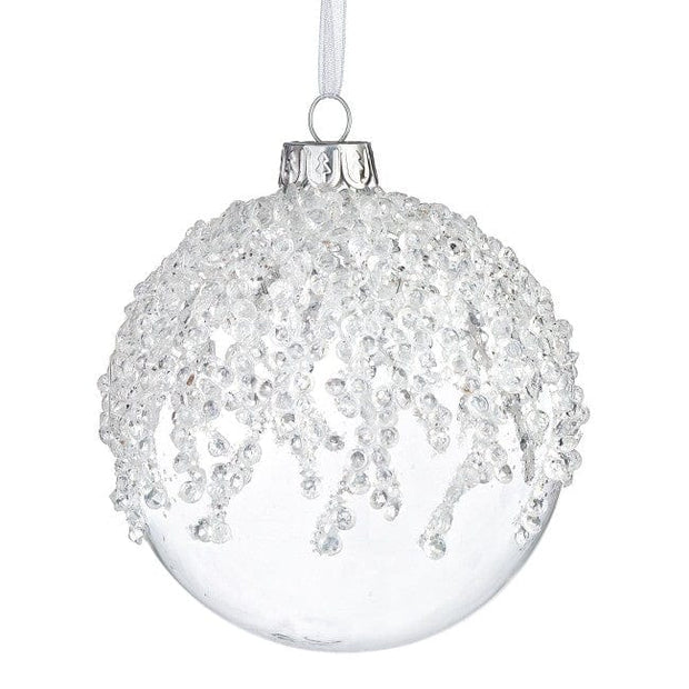 Glob pentru brad, din sticla Brina Alb, Ø8 cm