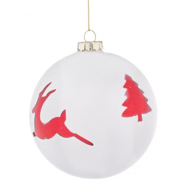 Glob pentru brad, din sticla Jolly Alb / Rosu, Ø10 cm