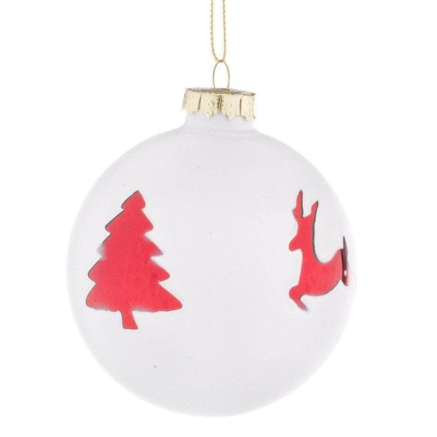 Glob pentru brad, din sticla Jolly Alb / Rosu, Ø8 cm