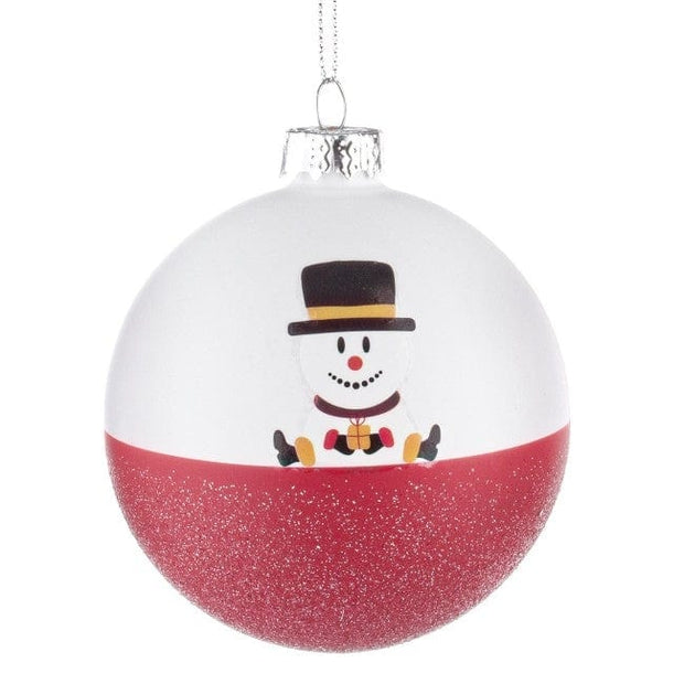 Glob pentru brad, din sticla Smart Snowman Alb / Rosu, Ø8 cm