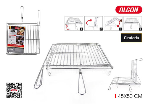 Inde Soler Hispania Grill portabil BBQ dublu, din metal, Algon Crom, L50xl45xH9 cm