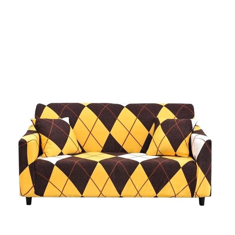 BFSummer Husa elastica canapea + 1 fata perna, Geometric B042 Galben / Maro-Canapea 2 locuri