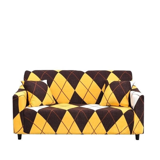 BFSummer Husa elastica canapea + 1 fata perna, Geometric B042 Galben / Maro-Canapea 2 locuri