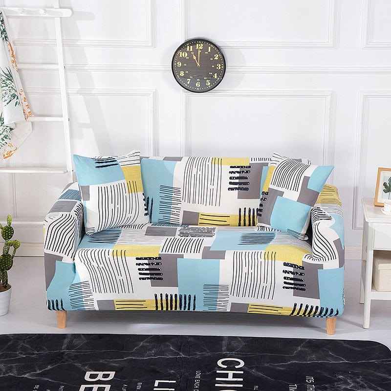 BFSummer Husa elastica canapea + 1 fata perna, Magic A106 Multicolor-Canapea 2 locuri