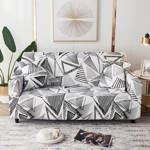 BFSummer Husa elastica canapea + 1 fata perna, Sketch B206 Alb / Negru-Canapea 3 locuri