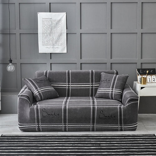 BFSummer Husa elastica canapea + 1 fata perna, Squares B017 Gri / Alb-Canapea 3 locuri