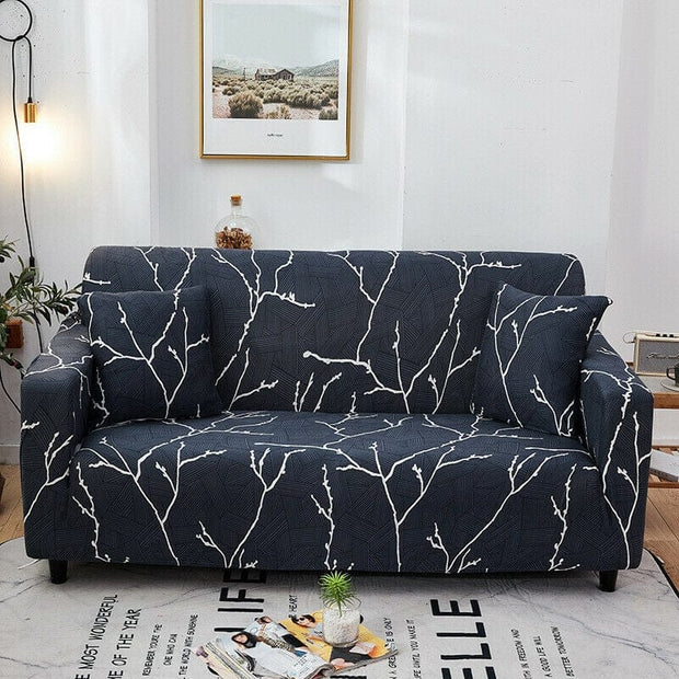 BFSummer Husa elastica canapea + 1 fata perna, Thunders B190 Grafit / Alb-Canapea 2 locuri