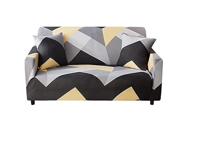 BFSummer Husa elastica canapea + 1 fata perna, Thunders B198 Gri / Negru / Galben-Canapea 3 locuri