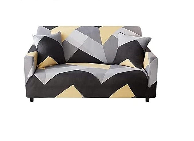 BFSummer Husa elastica canapea + 1 fata perna, Thunders B198 Gri / Negru / Galben-Canapea 3 locuri