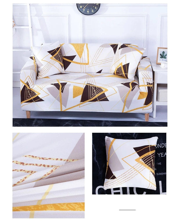 BFSummer Husa elastica canapea + 1 fata perna, Triangles A101 Multicolor-Canapea 2 locuri