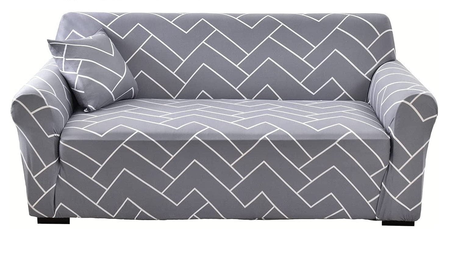 BFSummer Husa elastica canapea + 1 fata perna, Zig Zag B050 Gri / Alb-Canapea 2 locuri