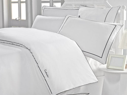 Asir Lenjerie de pat din bumbac Akfil Mahon Alb / Negru, 200 x 220 cm