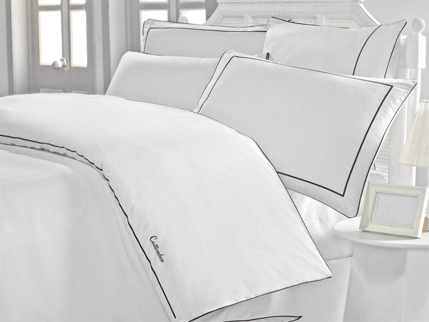 Asir Lenjerie de pat din bumbac Akfil Mahon Alb / Negru, 200 x 220 cm