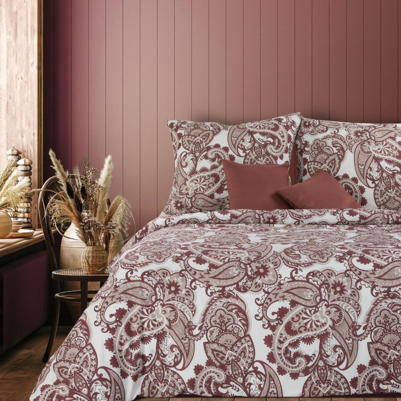 Lenjerie de pat din bumbac, Avinion 4 Bordeaux / Alb (1)