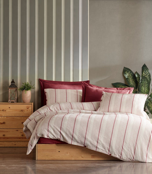Asir Lenjerie de pat din bumbac, Avva Burgundy / Alb, 200 x 220 cm