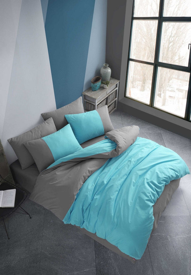 Lenjerie de pat din bumbac, Diamond Turcoaz / Antracit, 200 x 220 cm
