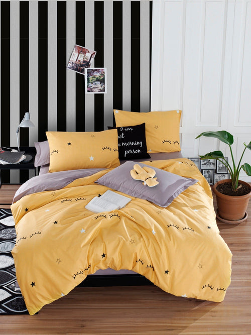 Asir Lenjerie de pat din bumbac, Dide Galben / Gri, 200 x 220 cm