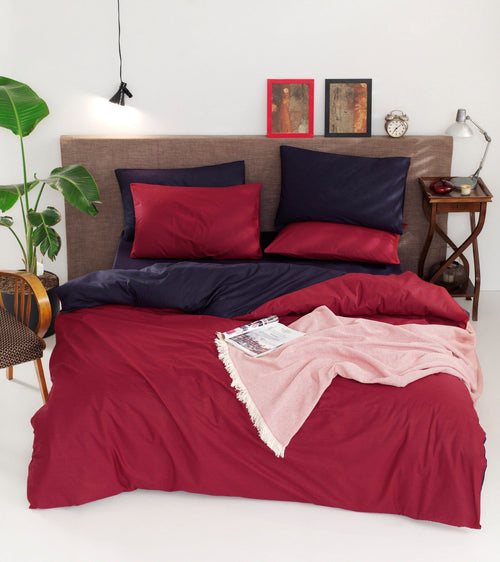 Asir Lenjerie de pat din bumbac, Duplex Burgundy / Bleumarin, 200 x 220 cm