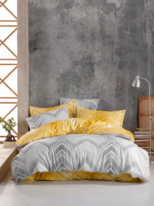 Asir Lenjerie de pat din bumbac, Gray Gri / Galben, 160 x 220 cm