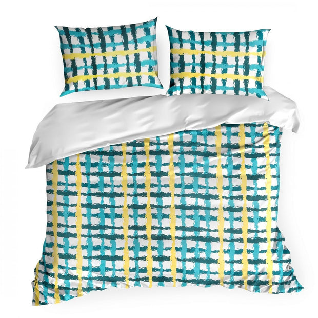 Lenjerie de pat din bumbac, Ida Turcoaz / Galben & ERFRNY-BEDLINEN-IDA-TURQUOISE-YELLOW