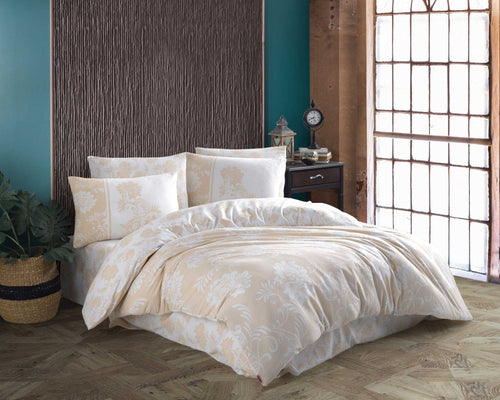 Asir Lenjerie de pat din bumbac, Jardin Bej / Alb, 160 x 220 cm