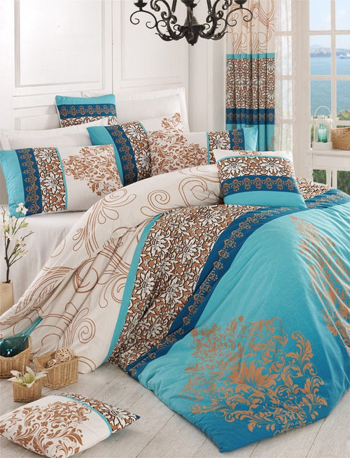 Asir Lenjerie de pat din bumbac, Katre Turcoaz / Multicolor, 160 x 220 cm