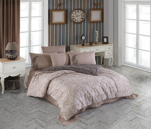 Lenjerie de pat din bumbac, Leona Bej, 200 x 220 cm