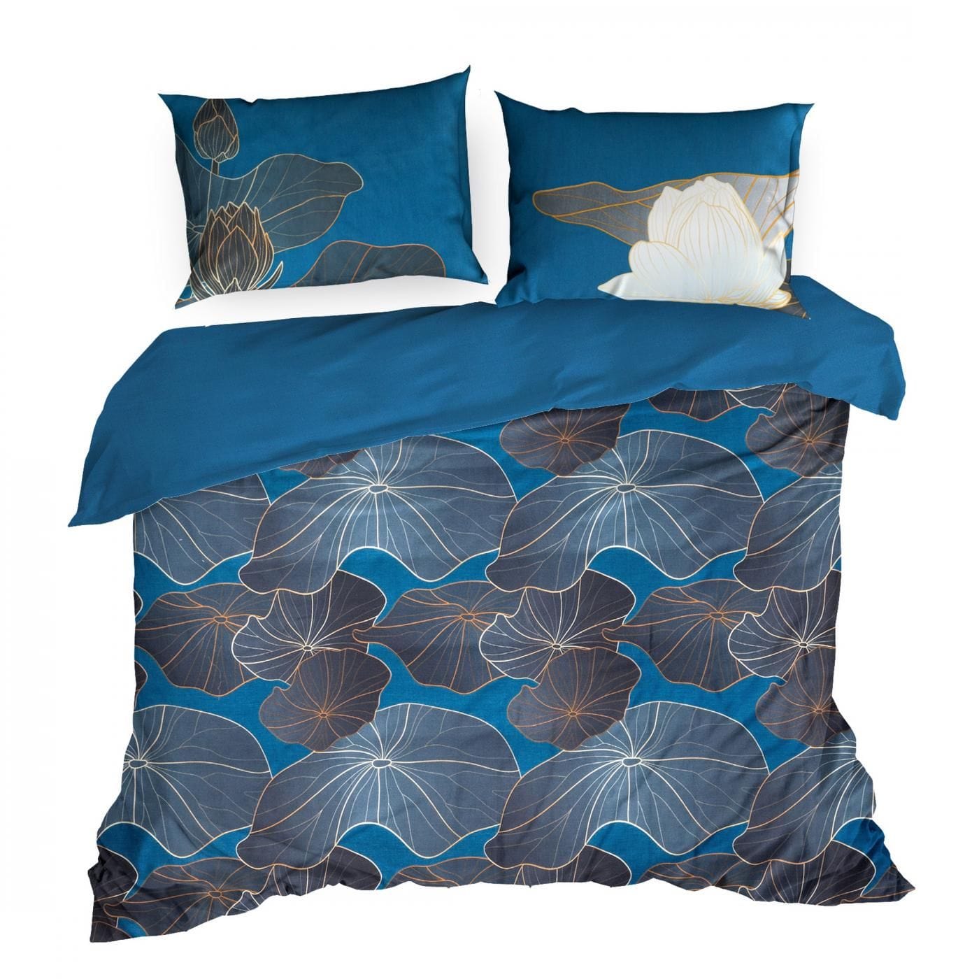 Lenjerie de pat din bumbac, Lotos 2 Turcoaz Inchis & ERFRNY-BEDLINEN-LOTOS-2-DARK-TURQUOISE