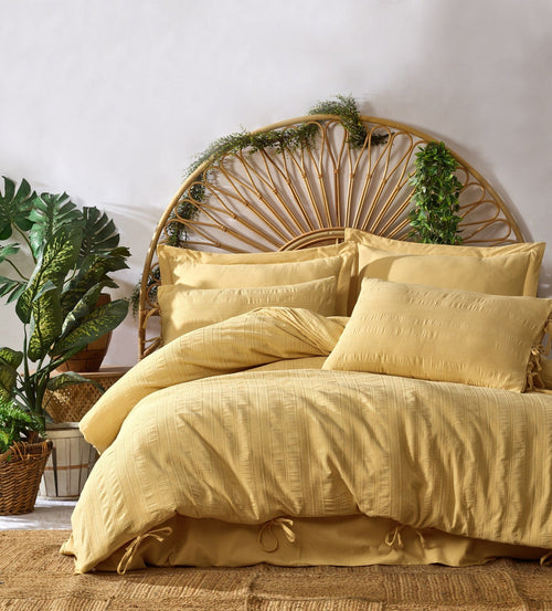 Lenjerie de pat din bumbac, Lucca Galben, 200 x 220 cm